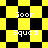 Yellow and black checkered pattern with 'Goon Squad' text in white pixelated font, transitioning from square to diamond
