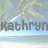 Pixelated beach scene with palm tree and blue sky above the name 'Kathryn' in dark gray block letters.