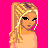 Pixel art contact sheet of a female character with blonde hair and pink clothing across multiple frames showing different poses against a bright pink background with yellow text.