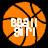 Pixelated orange basketball with black seams and white pixelated text overlay on a transparent background.