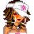 Pixel art contact sheet showing three static frames of a cartoon character with text labels "gangsta" and "baby" below, each frame separated by black heart icons on white background.