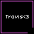 Four black square with pink borders display "Travis<3" text; top-right has a pink heart, bottom-right has a pink starburst