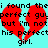 Cyan background with black pixelated text and two red broken heart symbols, each repeated side-by-side.