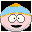 Pixelated cartoon character with light blue hat, orange top, and pink face showing two expressions: wide eyes then crossed eyes.