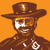 A cowboy figure in a brown top hat and dark jacket with white accents appears against an orange background, showing subtle facial expression changes across frames.