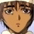 A 48x48 pixel buddy icon featuring a split composition with an anime-style character on the left and text elements on the right against a black background.
