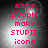 Pixelated text reads 'some people make STUPID icons' in bright pink on a dark gray gradient background with light spots.