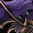 Pixelated image of a dark brown creature with multiple limbs against a purple background, featuring green glowing eyes and a pink mouth detail.