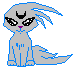 Four pixel-art depictions of a blue-furred creature with crescent moon marking, varying eye and mouth expressions on gray background.