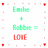 Pixelated text displays 'Bodie + Bodie = Love' with green and red lettering on a white background, surrounded by scattered pink squares.