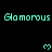 Pixelated cyan text 'Glamorous' repeats across a black background with cyan heart symbols, partially cropped at bottom right.