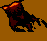 Pixelated devil icon with glowing orange eyes and dark red body against brown background, showing four sequential poses in a
