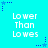 Cyan background with repeated white text 'Lower Than Lows' and blue star-shaped pixel art elements arranged in a pattern