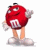 A pixelated red M&M character with white gloves and shoes stands on a white background, next to bold red text reading "HOTTY with an EDIBLE body" above a solid red rectangle containing the same phrase in white text.