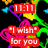 Animated icon with red text boxes showing '11:11', 'I wish', and 'for you' over colorful abstract shapes, transitioning to a pink heart with white splatter effect and yellow text.