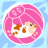 Pixelated cartoon icon of a character with pink hair and brown spots against a light blue background, enclosed in a white circular border.