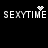 Pixelated text 'SEXYTIME' repeated four times on black background with heart and starburst symbols above top-left and top-right instances.