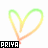 Rainbow-colored line art forms a heart shape, then transforms into intertwined loops with the text "PRIYA" below. The design shifts from single outline to layered curves across frames.