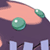 Pixelated static icon showing a partial view of a character with purple clothing, peach-colored skin, and green gem-like objects on the shoulder and chest.