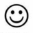 Black and white pixelated smiley face icon with circular outline, two square eyes, and curved mouth on white background.