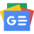 Blue square icon with white 'G' and three horizontal lines, layered over yellow, red, and green shapes on gray background.