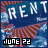 nine identical animated frames showing a blue background with 'RENT' text, pink striped patterns, and 'JUNE 22' in black boxes