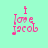 Pixelated pink text "I love Jacob" on mint green background with white horizontal bars in four positions.