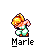 Pixel art character with blonde hair in green and white outfit, two poses shown with text 'Marle' below each.