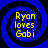 Four identical blue spiral patterns with yellow text reading 'Ryon loves Gabi' arranged in a on black background