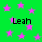 Green background with pink stars and repeated black text 'Leah' in pixelated font.