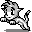 Six pixelated frames of a cartoon animal character in various poses against a gray background, showing motion from left to right.