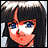 Pixelated anime-style character face with blue eyes and dark hair on left, next to black background with white text "Anime IM" and signature "C0M" on right.
