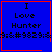 Blue square with red border displays "I Love Hunter" text and pixelated symbols in four quadrants.