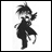 A 48x48 pixel buddy icon featuring a black-and-white anime-style character on the left and stylized text on the right, displayed as a contact sheet with two frames.