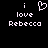 Pixelated text and heart symbol on black background, with one version showing a heart icon above 'i love Rebecca' and another showing plain text.
