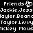 Static pixel art displays white text on black background with repeated names and 'Friends' labels, including a heart symbol and number 3 variant.