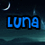 Blue pixelated text 'Luna' on a dark teal background with crescent moons and blurred light streaks, transitioning to a lighter gray