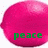 A pink lemon-shaped icon with green text reading 'peace' on the left, 'love and' on the top right, and 'pink lemons' on the bottom left.
