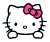 Two pixelated Hello Kitty icons side-by-side, one with open eyes and the other winking, both featuring a pink bow on white fur against gray background.