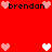Red background with pixelated hearts and repeated 'brendan' text in black, featuring alternating heart colors across the frame.