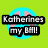 A green background displays a blue and pink peace symbol icon with black text reading 'Katherines my BAH!' in the top-left view.