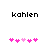 Two side-by-side pixelated displays of the word 'kahlen' above of pink and light pink heart icons, with one showing a different sequence