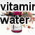 Animated icon shows text fragments 'vitamir', 'water', and 'is' above a bottle, with splatter effects transitioning to the word 'LOVE' in pink.