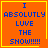 Four orange square with yellow borders display blue pixelated text reading "I ABSOLUTLY LUVE THE SNOW!!!!!" each contains a single exclamation mark variation and one has an additional heart symbol