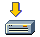 Two pixelated frames show a yellow arrow descending toward a blue-gray box with horizontal lines and small colored squares.