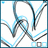 Pixelated abstract design with interwoven blue and gray lines on white background, framed by dark teal border.