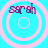 Four identical circular icons with cyan background and pink concentric rings, each displaying purple text 'sarah' at the top.