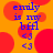 A static image with orange background and red circles, displaying blue text 'emily is my bffl' followed by two '<3' symbols.