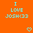 Pixelated cyan text on orange background reads "I LOVE JOSH<33" with two pixel hearts below, static image.