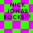Pixelated text 'NICK JONAS ROCKS!!!' on a green and pink checkered background with diamond-shaped pattern variations.